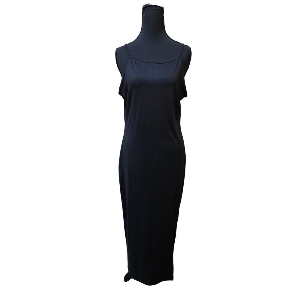 Heart & Hips Tank Bodycon Midi Dress Sleeveless Casual Black Stretch Size L